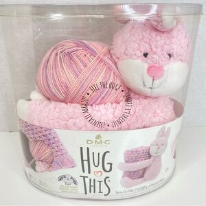 DMC Hug This Kit Pink Bunny Plush Crochet Knit Lace Baby Blanket Pattern NEW